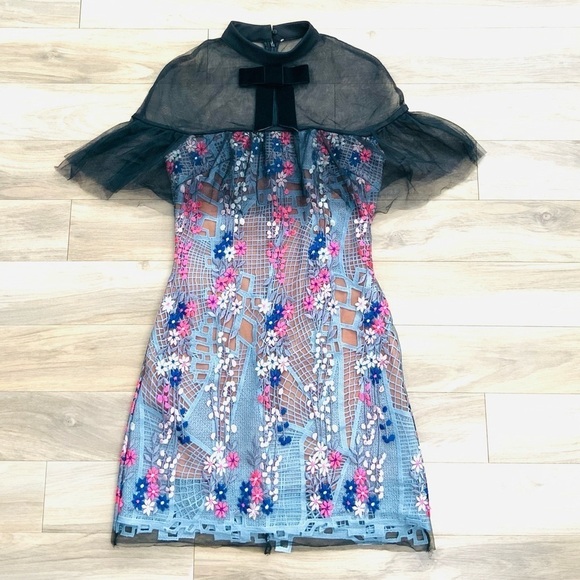 Self Portrait Multicolor Floral Vine Embroidered Mini Dress - Picture 7 of 12